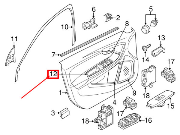39824970 - VOLVO S60 MK2 FRONT LEFT DOOR CONTROL PANEL LHD 39824970 NEW GENUINE