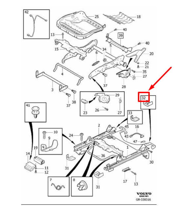 39892989 - VOLVO S60 MK2 REAR LEFT SEAT RAIL COVER 39892989 NEW GENUINE