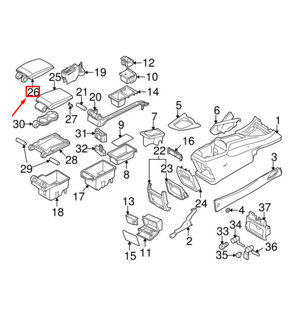 39895388 - Volvo V70 MK2 Center Console Armrest 39895388 NEW GENUINE