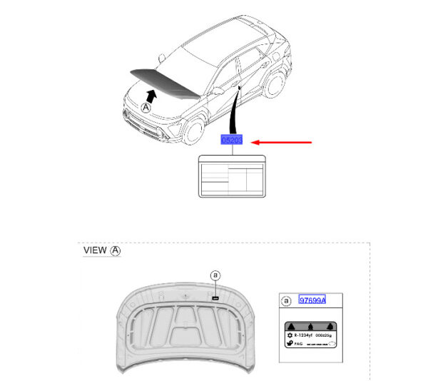 05203BE200 - Hyundai Kona MK2 Tire Pressure Sticker 05203BE200, Original