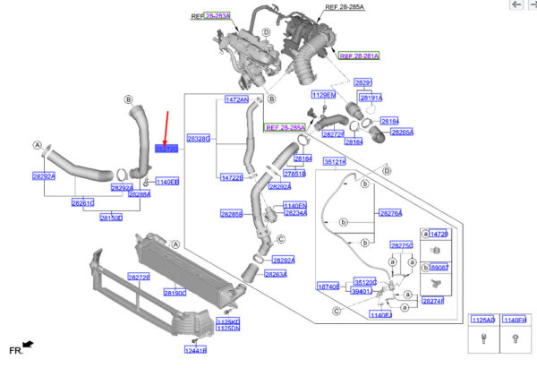 282202L000 - Hyundai i20 MK3 Intercooler Inlet Hose 282202L000, Original Part