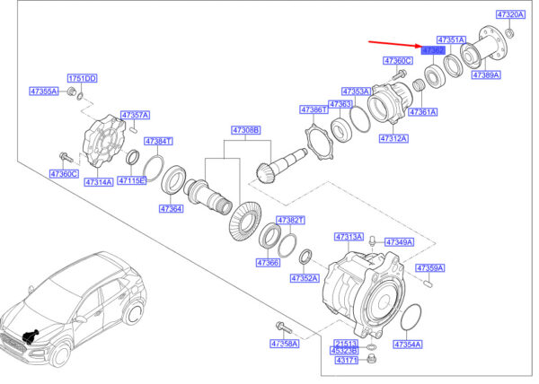 4736239010 - Hyundai Kona MK1 transfer bearing 4736239010, new original