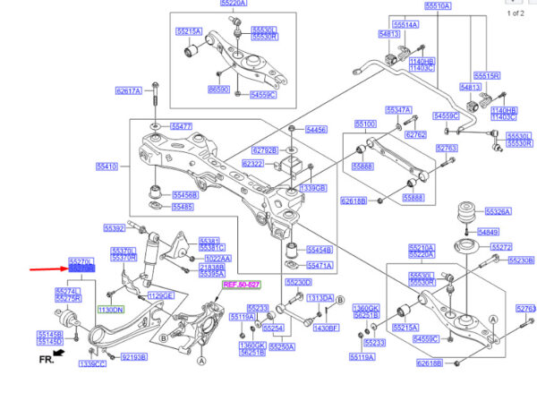 552802W650 - Hyundai Santa Fe MK3 DM longitudinal handlebar rear right 552802W650 NEW ORIGINAL
