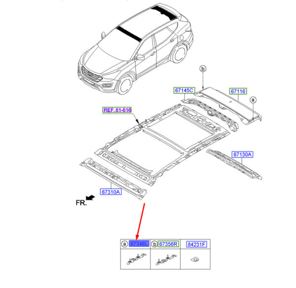 673462W300 - Hyundai Santa Fe MK3 Rear Roof Luggage Rack No. 2 Left Mount 673462W300