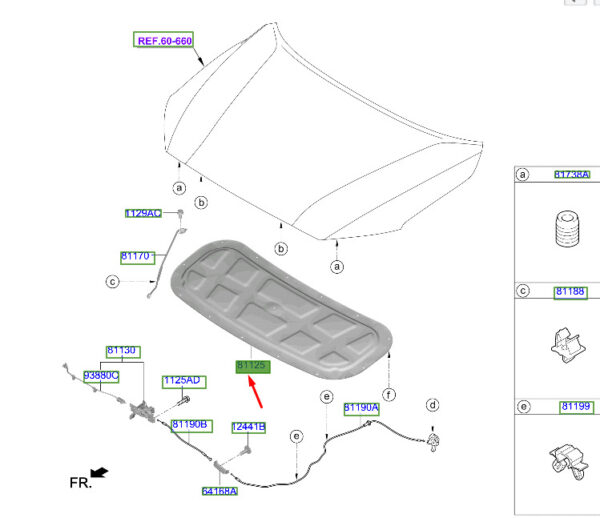 81125DD000 - Hyundai Kona Electric MK1 Hood Insulating Plate 81125DD000, Original
