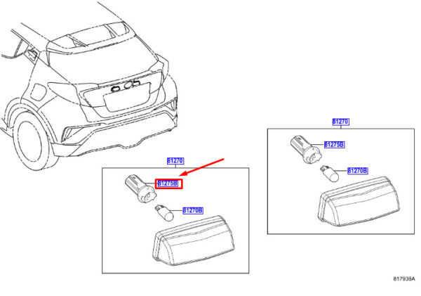 81278F4010 - Toyota C-HR MK1 base/plinth for license plate light rear 81278F4010, original part