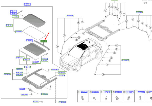 81616H8000 - Hyundai Kona Electric MK1 Sunroof Drip Rail 81616H8000, Original Part