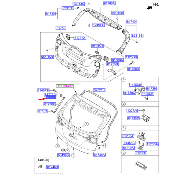 817822W500 - HYUNDAI SANTA FE MK3 DM Tailgate Lifter Right Bracket 817822W500 NEW GENUINE