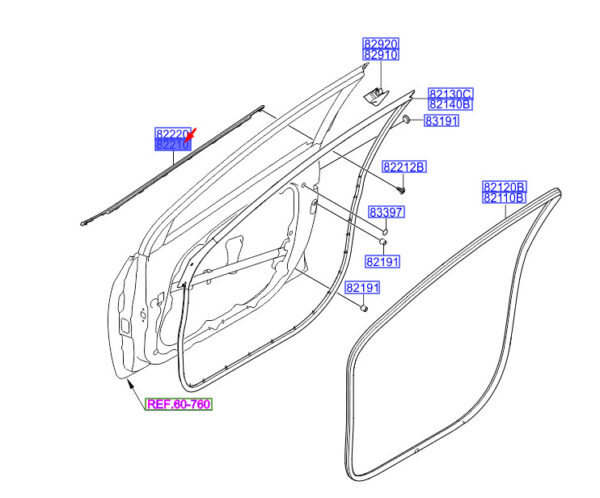 82210A5010 - Hyundai i30 MK3 Power Window Belt Front Left Outside 82210A5010 NEW ORIGINAL