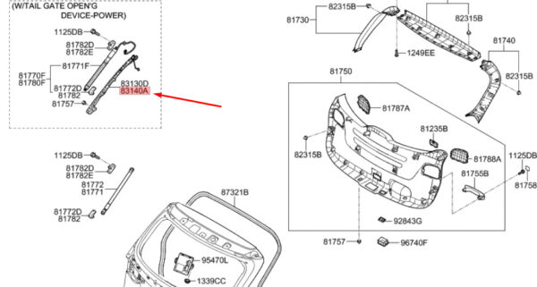 831402W600 - Hyundai Santa Fe DM tailgate A/Pinch right gasket 831402W600 NEW ORIGINAL