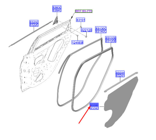 83391Q0011 - Hyundai i20 MK3 door trim gasket rear left 83391Q0011, original