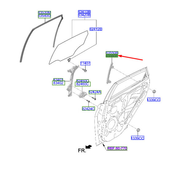 83560J9000 - Hyundai Kona MK1 Tür hinten rechts hinterer Kanalbaugruppe 83560J9000 NEU