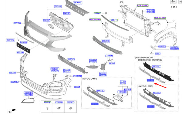 86562J9020 - Hyundai Kona MK1 front bumper trim 86562J9020, original part