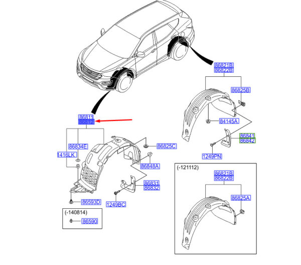 868122W000 - Hyundai Santa FE MK3 DM wheel run trim front right 868122W000 NEW ORIGINAL
