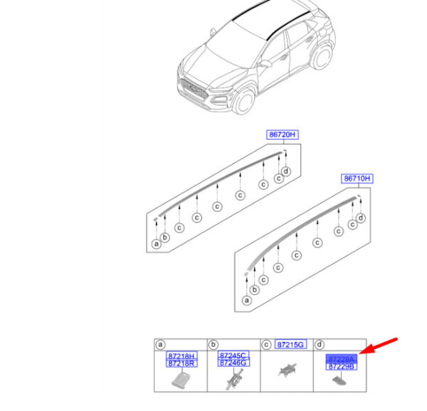 87234J9000 - HYUNDAI KONA MK1 Roof Moulding Left Rear End Piece 87234J9000 NEW GENUINE