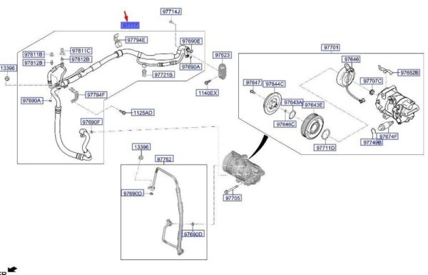 97777CO050 - Hyundai i20 MK3 AIR CONDITIONER Suction Fluid Hose 97777CO050, Original Part